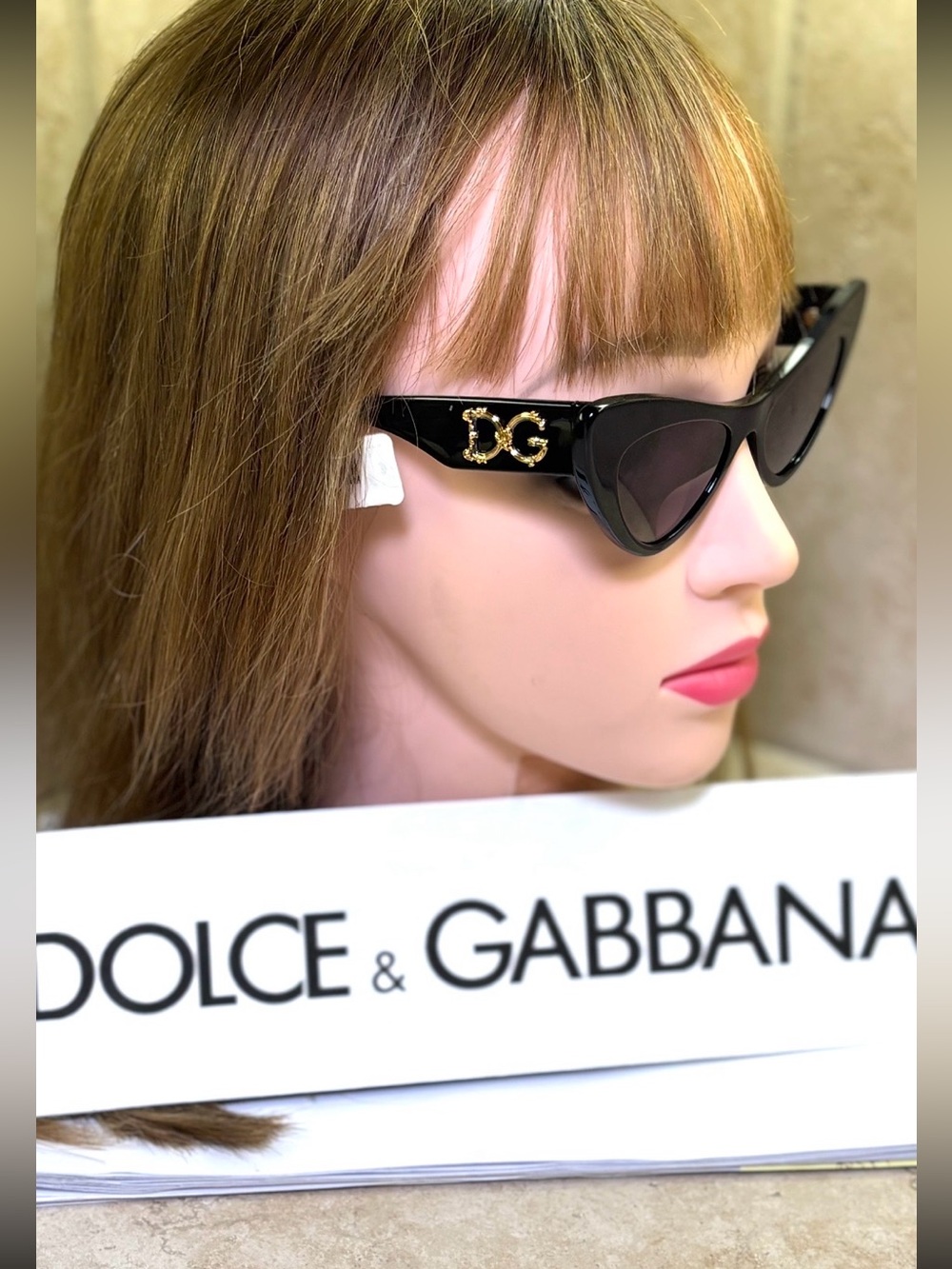 New Dolce & Gabbana DG4368 501/8G Black Cat-Eye Sunglasses with Dark Lenses - Picture 2 of 11